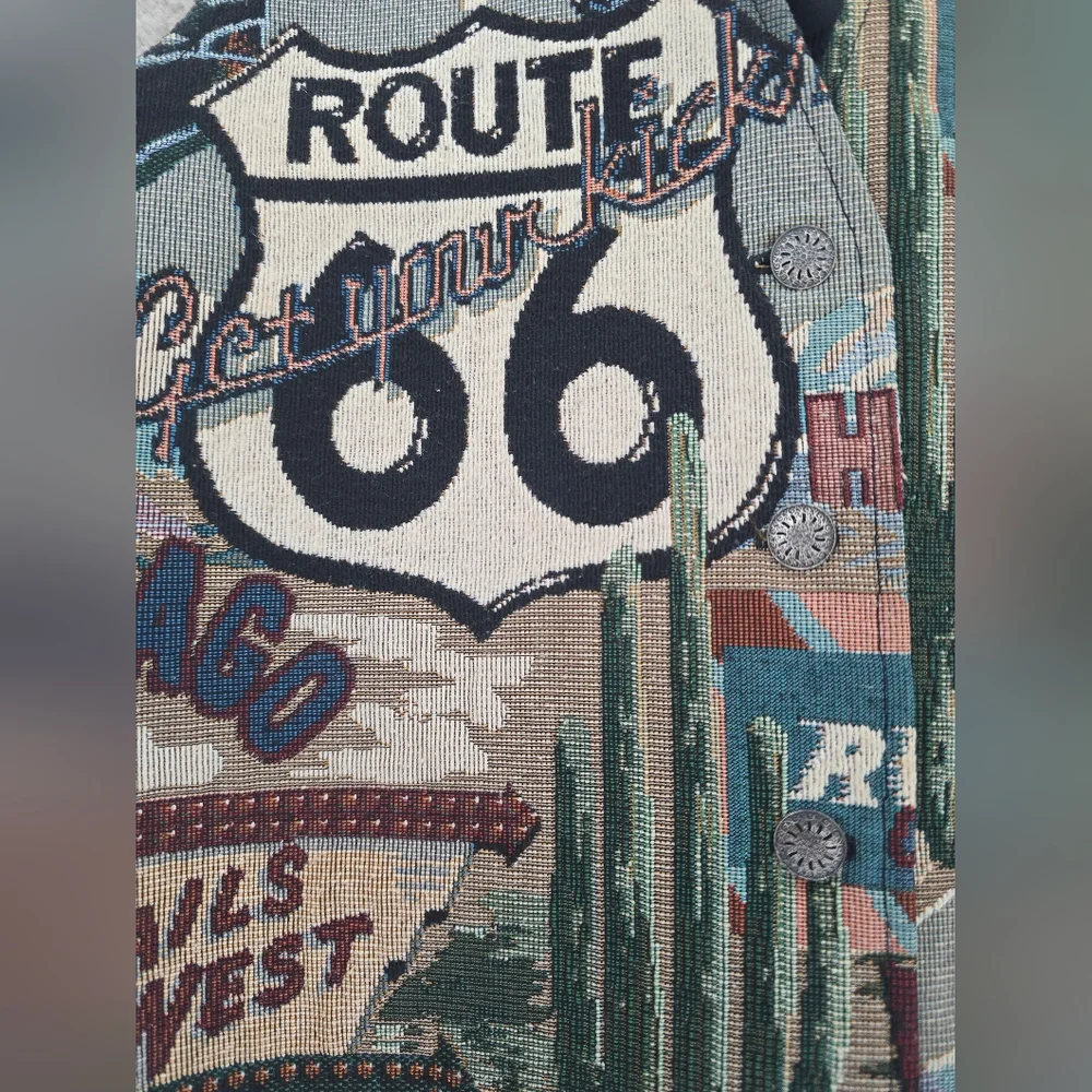 Vintage Route 66 Tapestry Vest Americana Western Desert Road Trip Motel Large - Picture 6 of 8